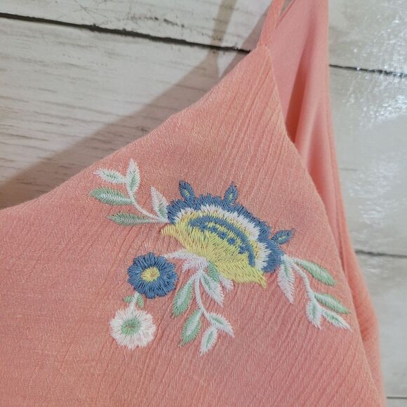 Everly Ruffle Semi-Sheer Lightweight Sun Dress Chiffon Embroidered Floral Size S - Picture 3 of 9